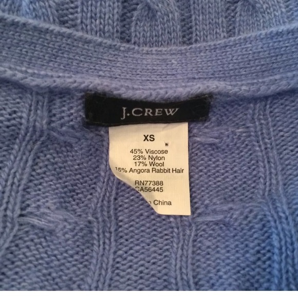J.CREW Cambridge Cable Knit Sweater Blue cardigan Soft Knit Wool Angora VNeck - Picture 7 of 8